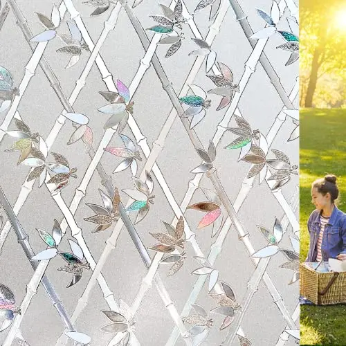 

3D Decorative Anti-UV Static Cling Privacy Protection Non-Adhesive Bamboo Satined Glass Rainbow Window Film for Home Decor