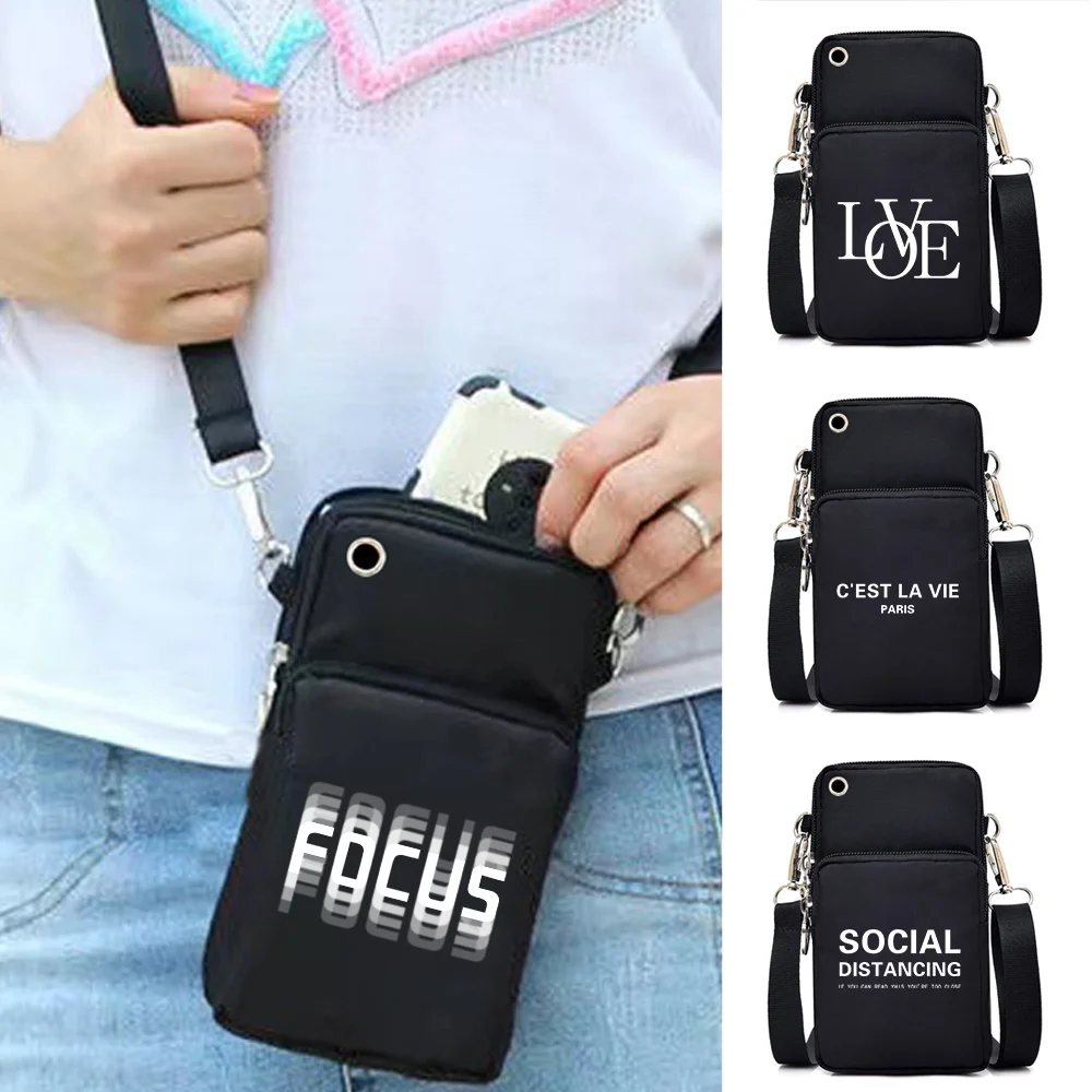 

Cell Mobile Phone Bags Unisex Shoulder Bag Fashion Women Slanted Cross Package Text Series Print Waterproof Sport Arm Pouch