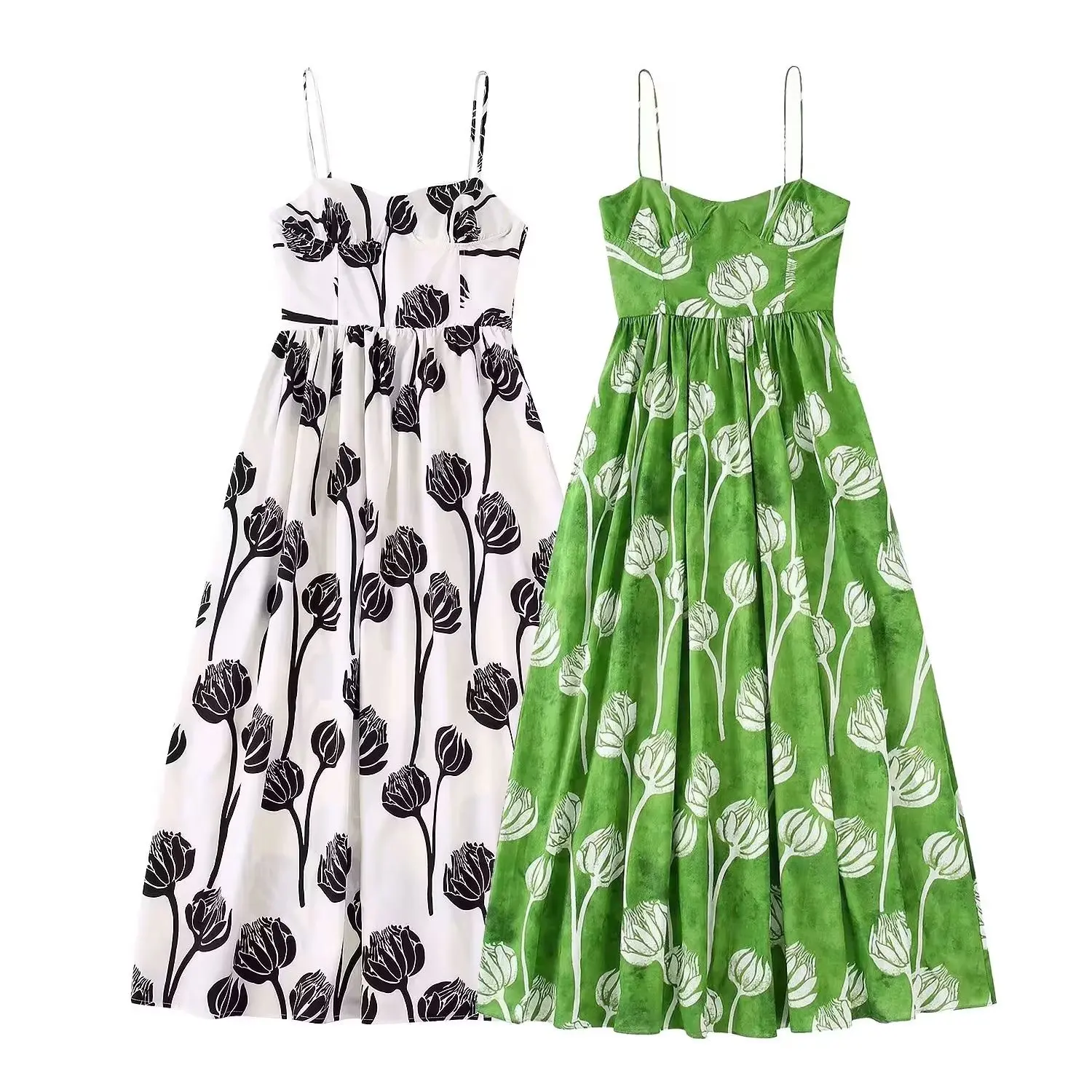 

Женское Плиссированное Платье-миди с цветочным принтом и открытой спиной