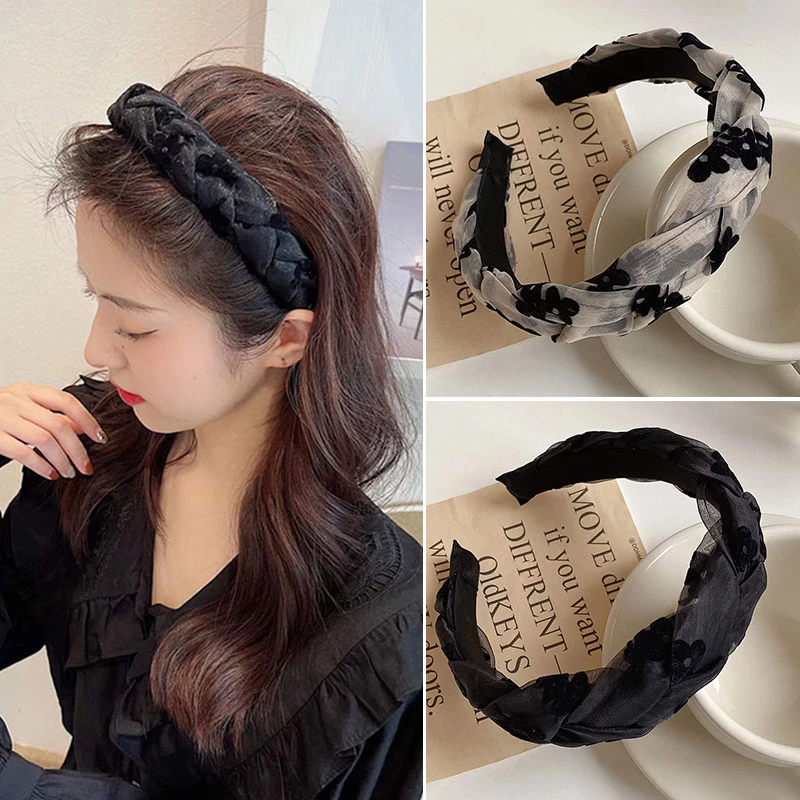 

Mesh Flower Twist Headbands Net Yarn Rabbit Ears Hair Hoop Retro Braids Head Hoop Girls Sweet Headwear Hair Accessories