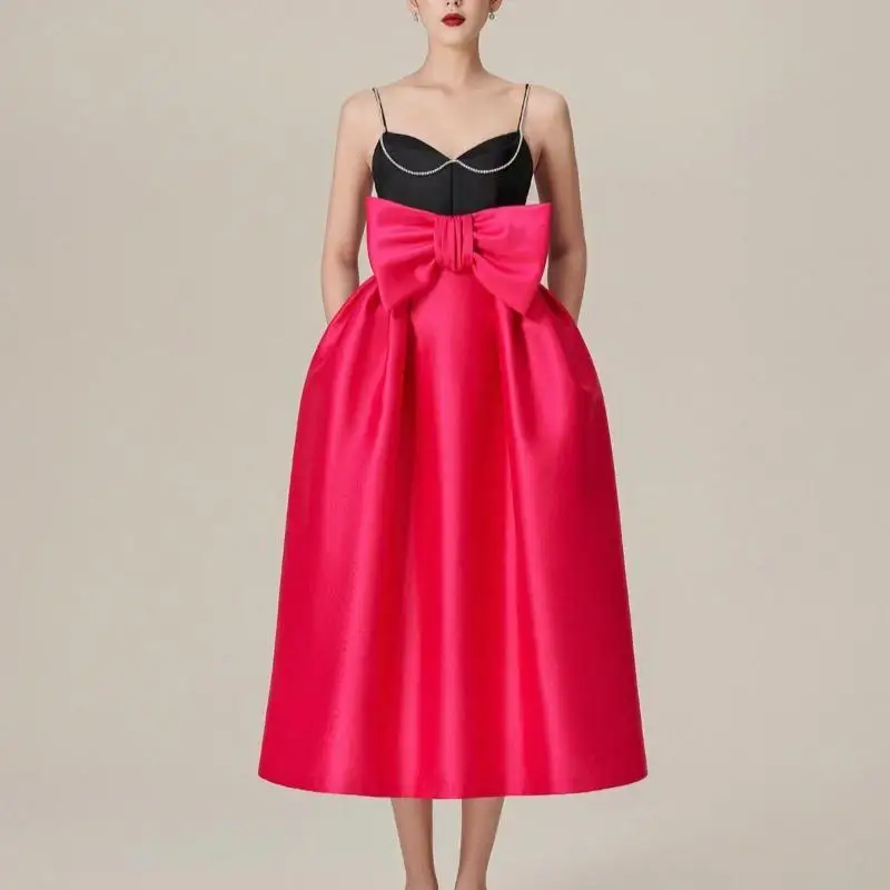 

Сарафан на бретелях-спагетти, роскошное длинное свадебное платье, женское белое платье с V-образным вырезом, привлекательное розовое красное платье с большим бантом и открытой спиной, 2023