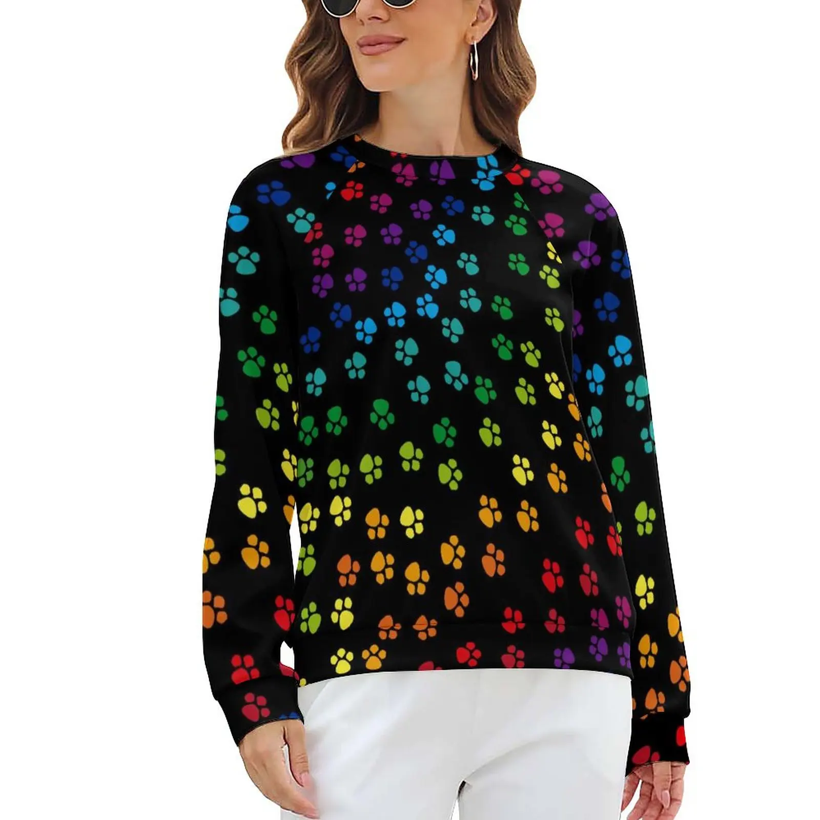 

Dog Pow Print Hoodies Lady Rainbow Puppy Harajuku Casual Hoodie Winter Long Sleeve Funny Design Clothing Big Size