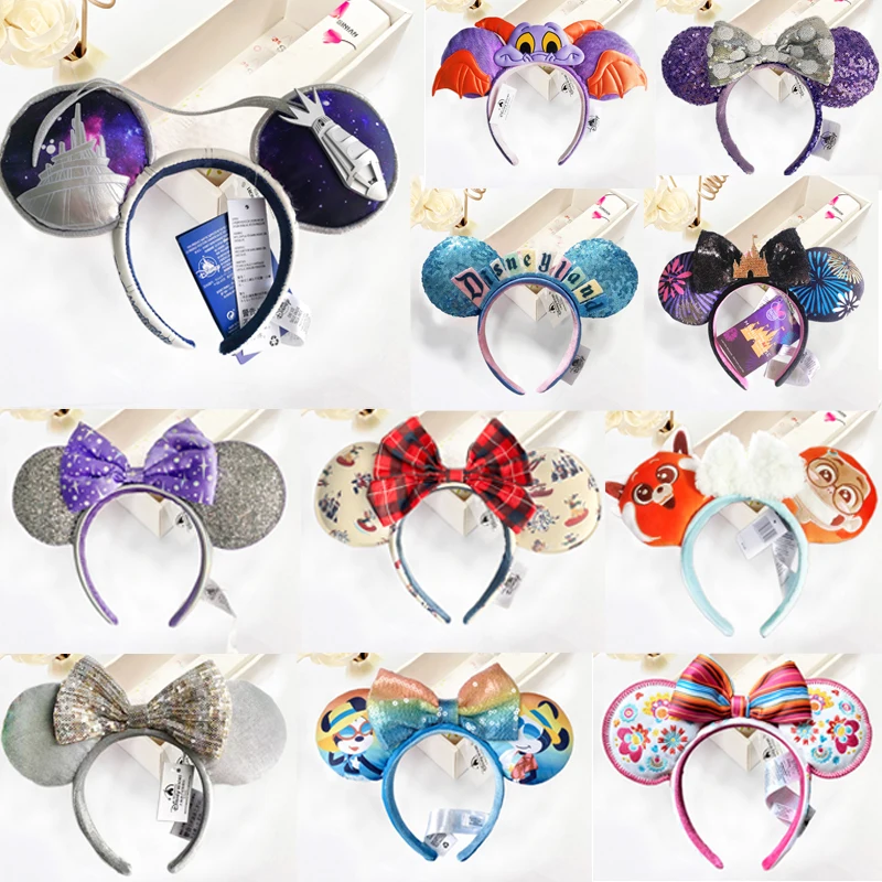 Disney Minnie Hair Bow Embroide Mickey Mouse Ear Headband Disneyland Sequin Bows EARS COSTUME Cosplay Plush Adult/Kids Hairband