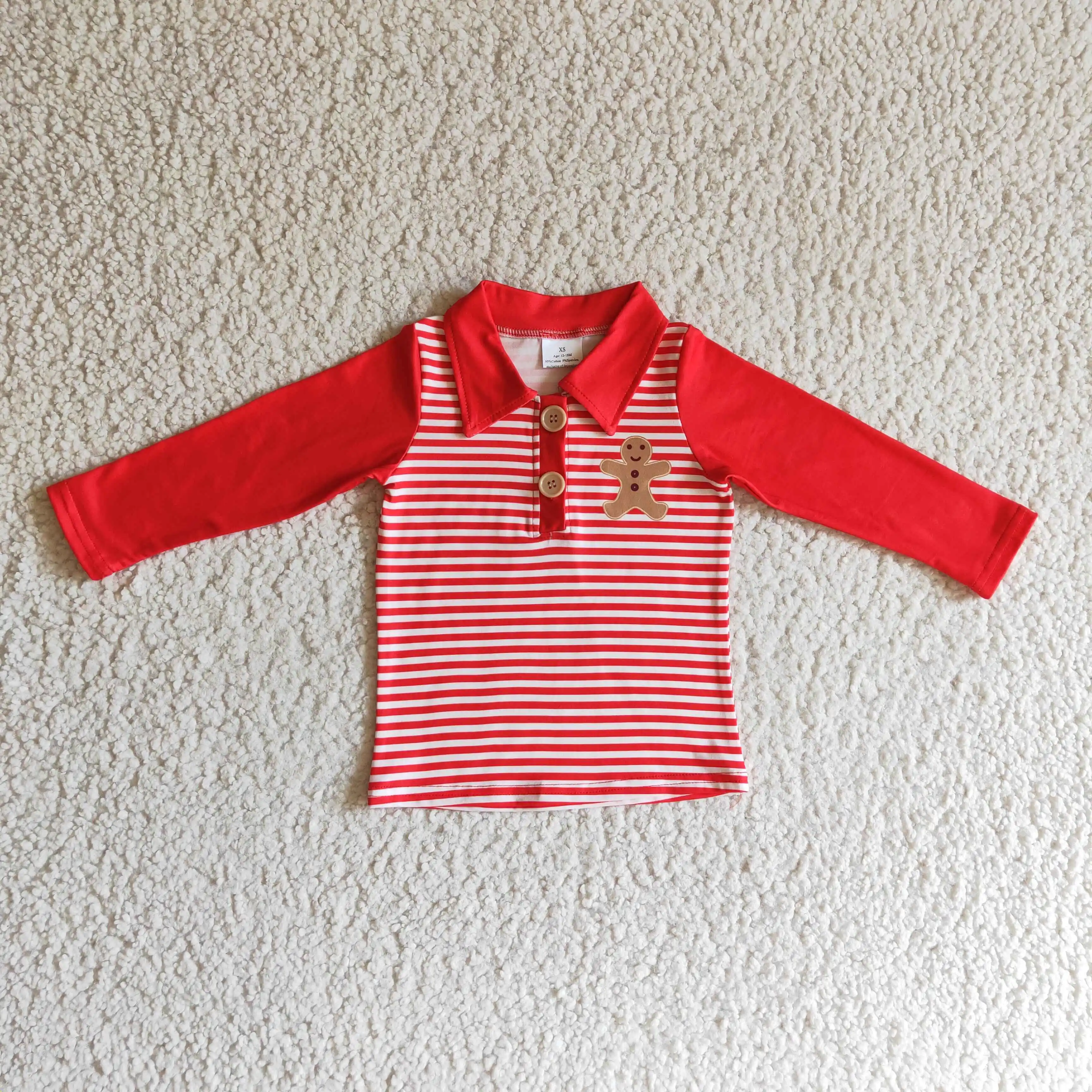 

Children's clothing baby boys t-shirts gingerbread print red stripe long sleeves shirt boutique t-shirt for kids