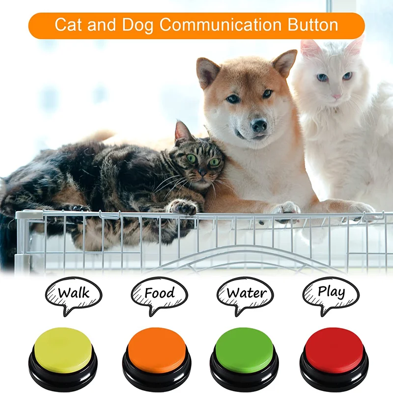 Dog Communication Button Recordable Talking Buttons Interactive Cat Voice Recorder Talking Toy Pet Training Answer Buzzer Tool