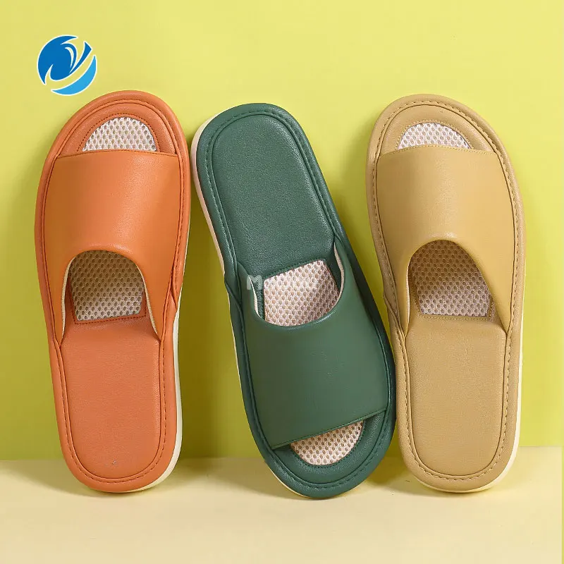 

Mo Dou 2022 New Four Season Home Women Slippers Indoor PU Leather Vamp Men's Flip Flops Concise Indoor Non Slip Couple's Shoes