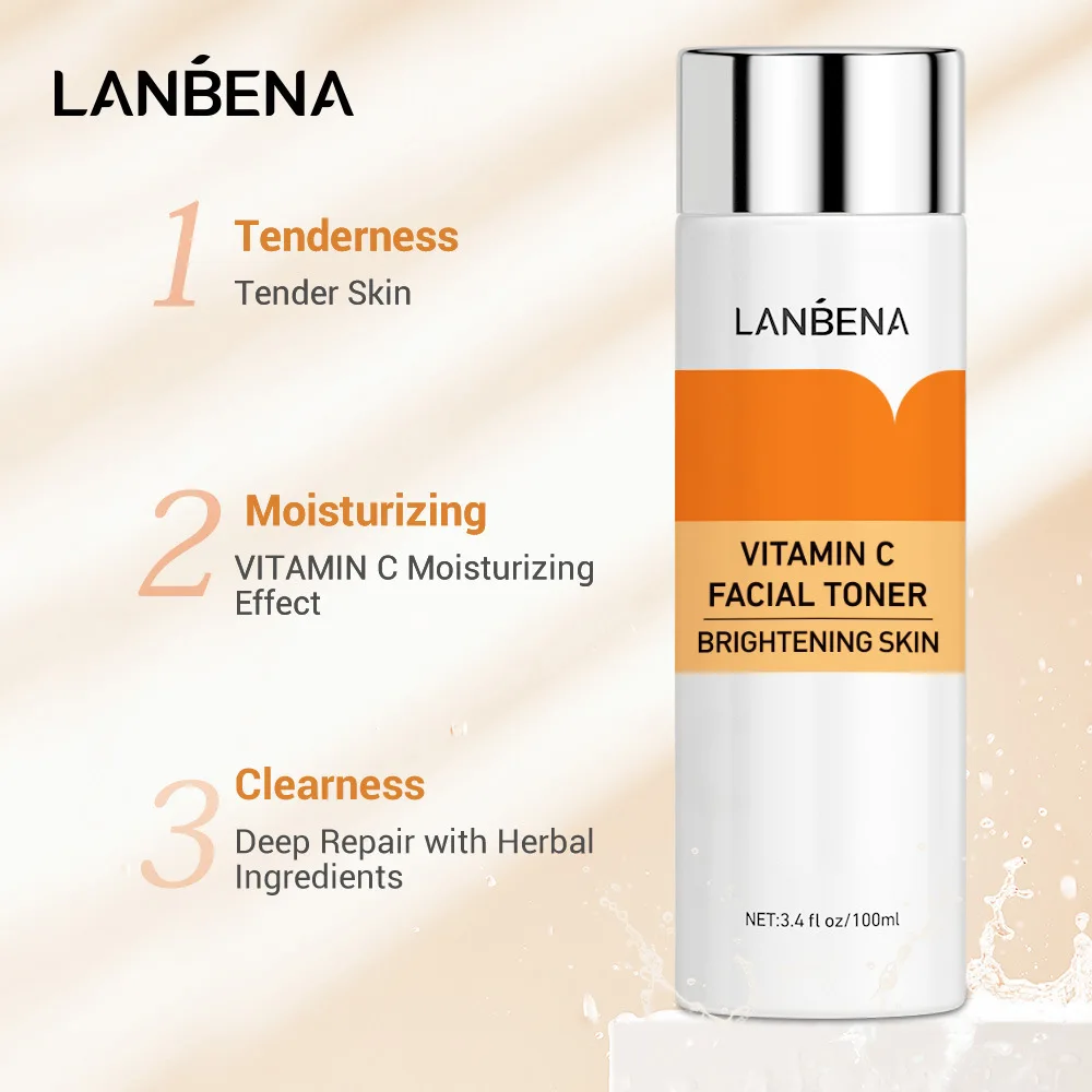 LANBENA 100ml Vitamin C Makeup Facial Toner Whitening Face Serum Tender Bright Fading Dark Spots Firming Skin VC Essence