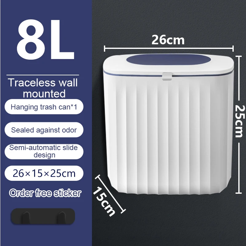 

Wall Mounted Trash Can Kitchen Sink Wall-Mounted Household Garbage Hanging Bin with Lid Washroom Trash Can Bathroom Poubelle