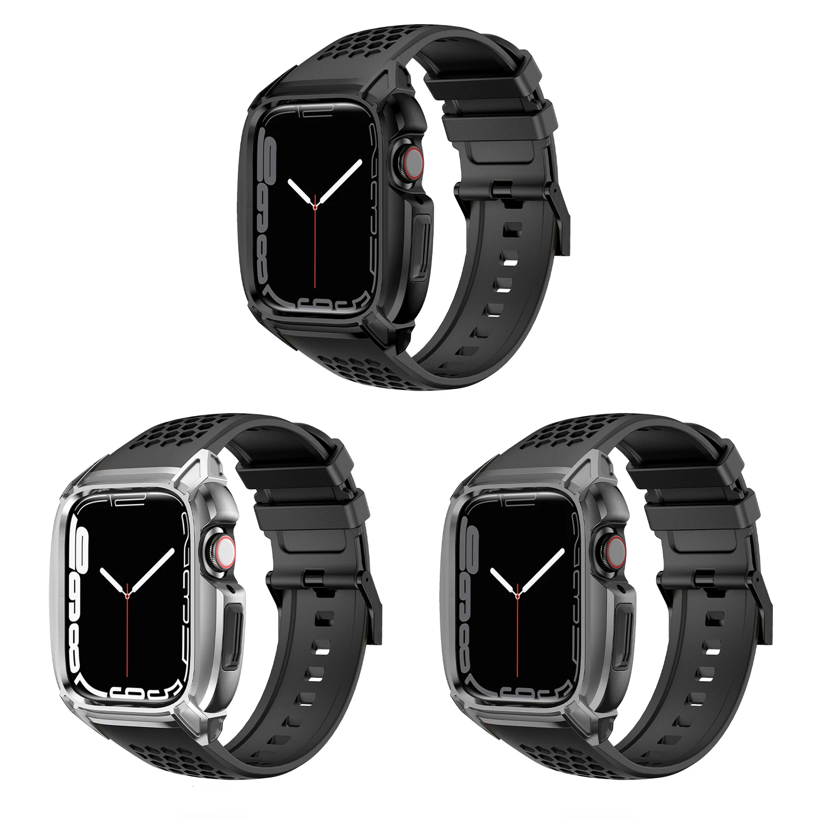 Stainless Steel Case Rubber Strap for iWatch Series 7 44MM 45MM Metal Modification Kit For Apple Watch Band 6 5 4 SE Diy Mod Set