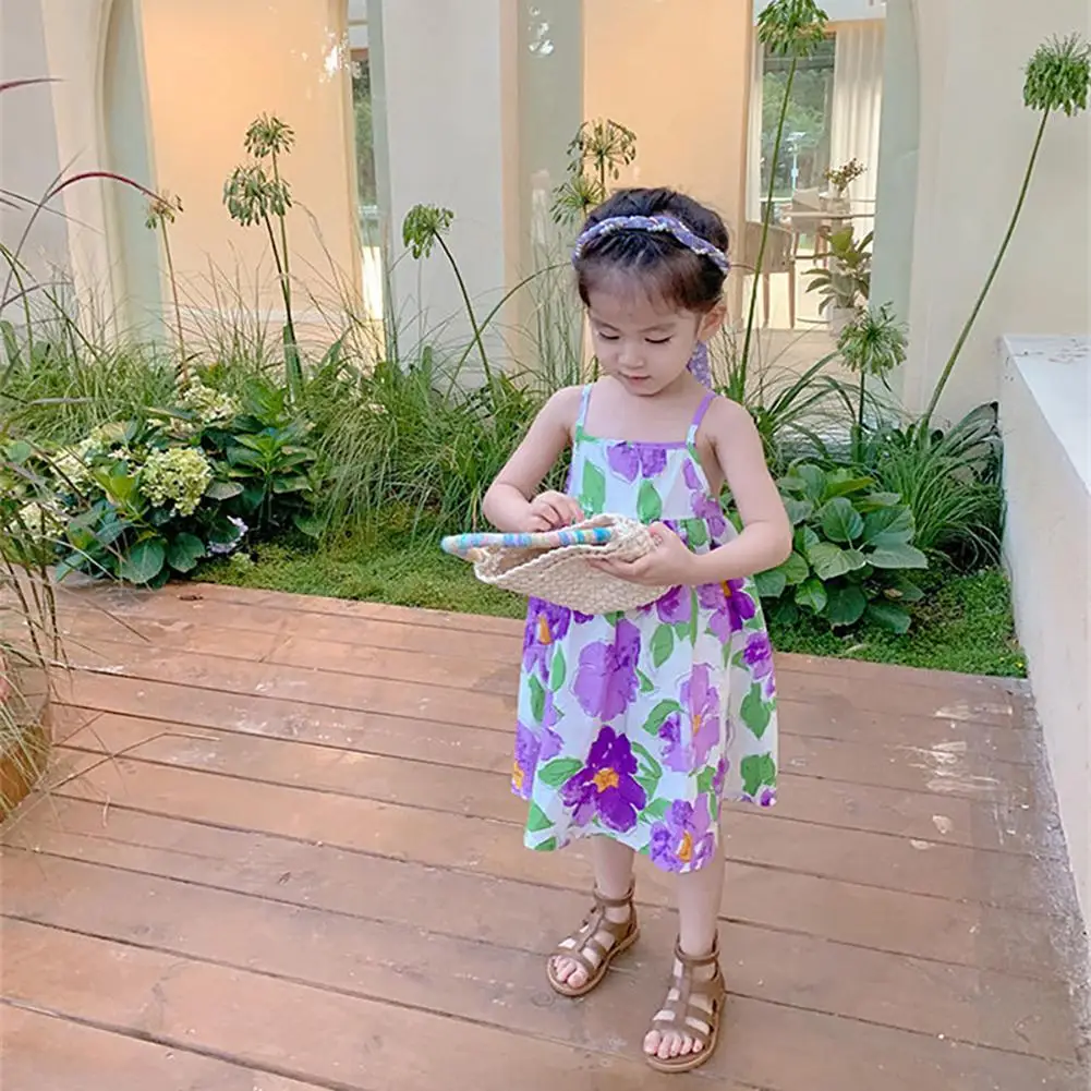 

Summer Clothes Baby Girl Beach Dresses Fashion Floral Printing Dress Sleeveless Suspender Princess A-line Skirt