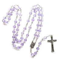 jesus cross pendant necklaces for women catholic virgin mary religious prayer rosary necklace long crystal bead chains
