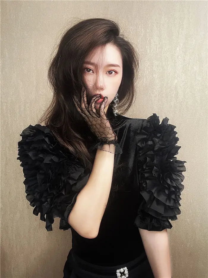 

Женская винтажная шифоновая водолазка, кружевная блузка в французском стиле с 3D цветами, лето-осень