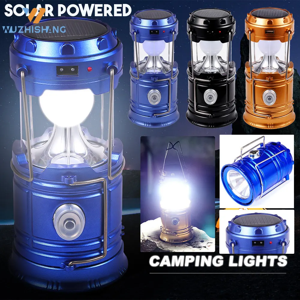 Portable Solar LED Lantern Camping Telescopic Torch Outdoor Camping Emergency Tent Lamp USB Rechargeable Working Light