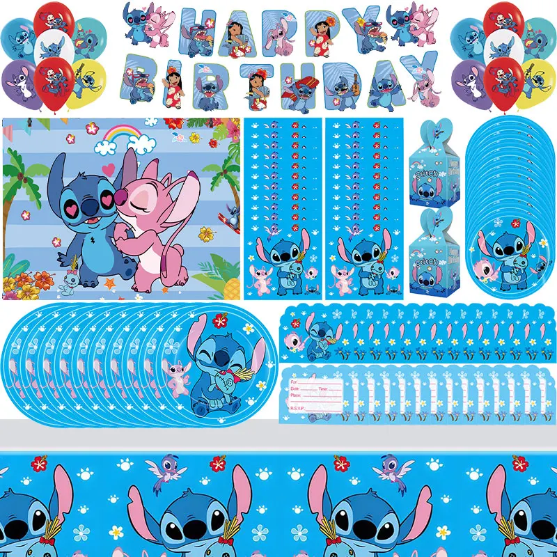Синий Лило Стич украшение для дня рождения бумажные тарелки салфетки воздушный