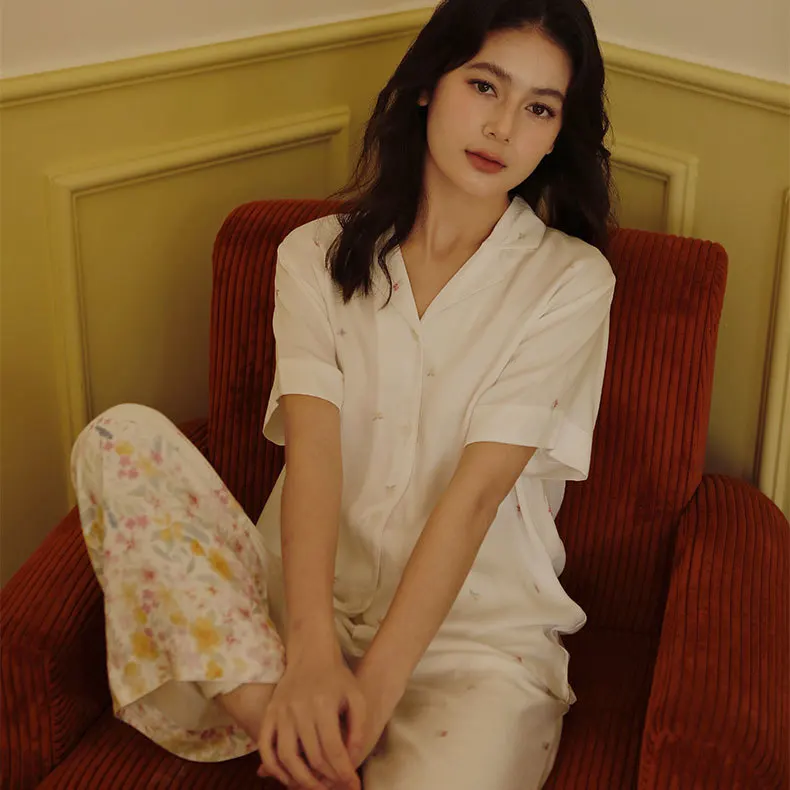 Пижамный комплект женский из 2 предметов хлопковый кардиган вискозы топ и