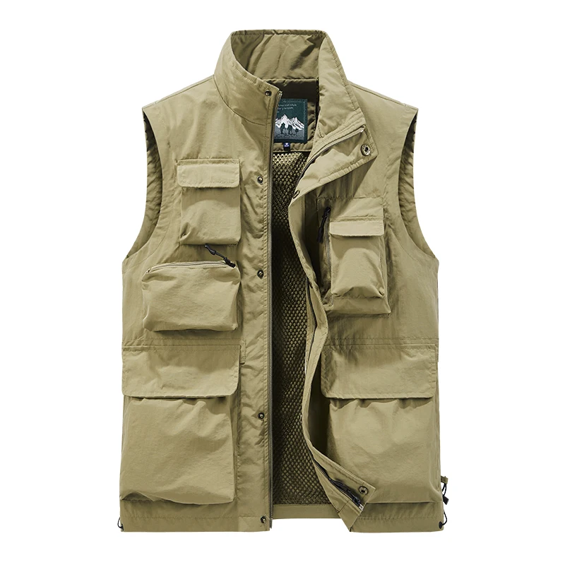 

New Men Outdoor Tactical Vest Multi-Pocket Solid Color Fishing Director Reporter Cargo Photography Hiking Quick Dry Vests 5XL