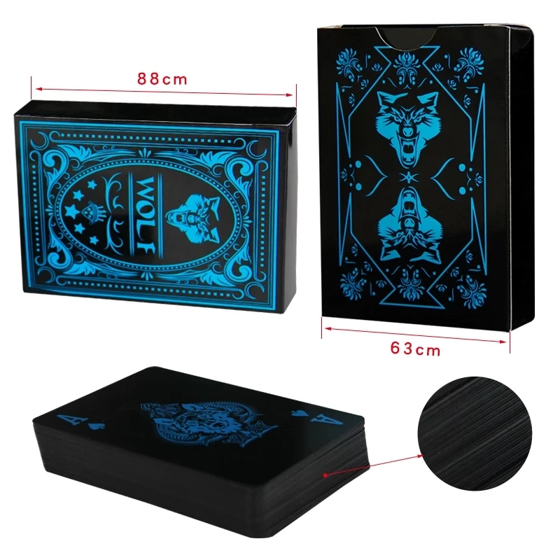 

54pcs Cards Waterproof PVC Pure Black Magic Box-packed Plastic Playing Cards Set Deck Poker Classic Magic Tricks Tool Board Game