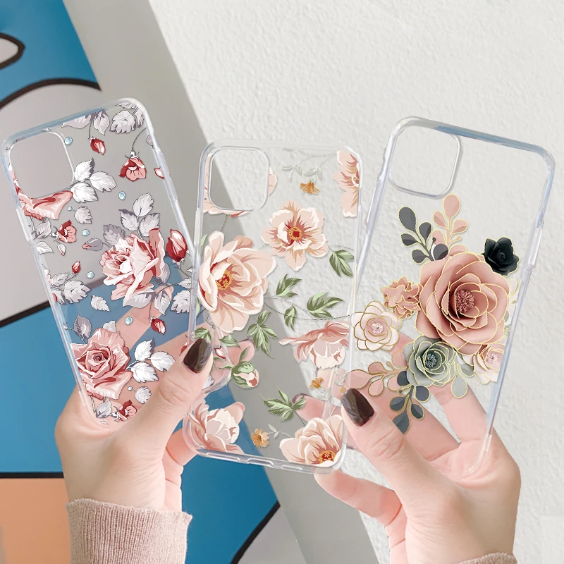 

Flower Transparent Phone Case For iphone 13 12 11 Pro Max Mini 6s 6 7 8 Plus X XS Max XR 5 5s SE 2 2020 Floral Soft TPU Cover