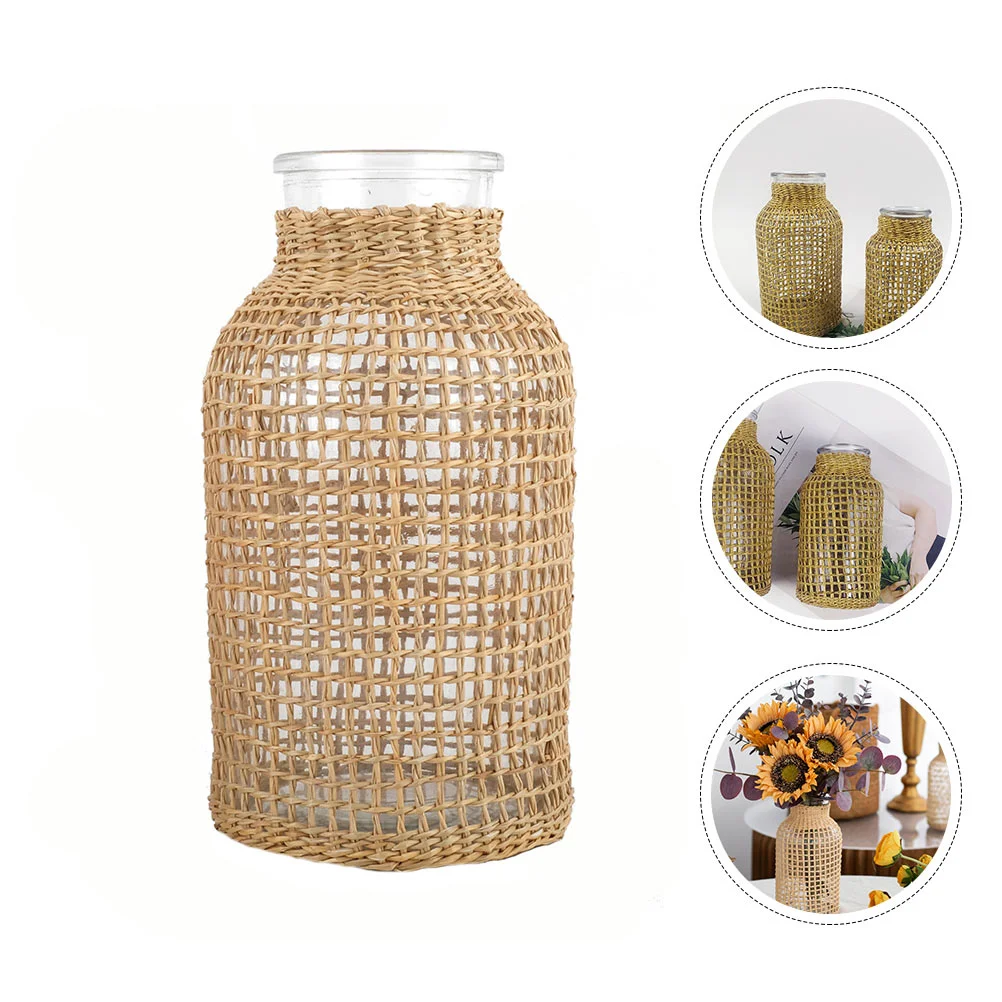 

Vase Flower Pot Vases Seagrass Wicker Container Rattan Decorative Farmhouse Woven Planter Transparent Rustic Bottle Arrangement