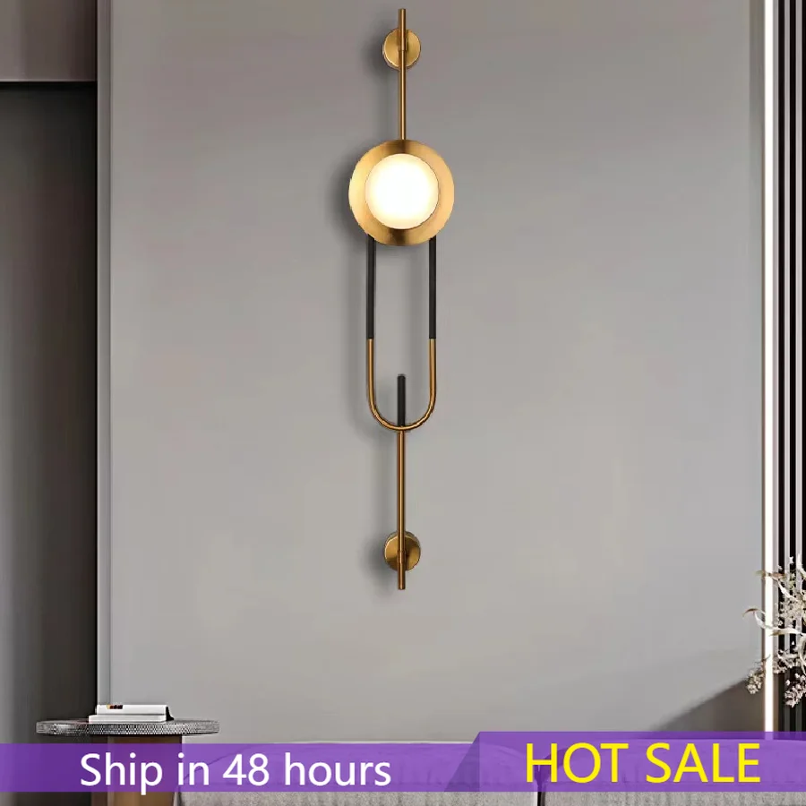 

Classicial Design Creative Wall Light Hotel Living Room Background Decoration Long Sconce Bedroom Luxury Marble Golden Wall Lamp