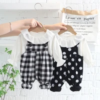 baby girls boys clothes set spring and autumn 2022 new kids long sleeved topslarge plaid polka dot overalls children clothes