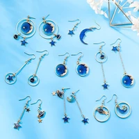 blue star moon earrings asymmetric planet geometric round ear hook long stud earrings korean fashion zinc alloy jewelry