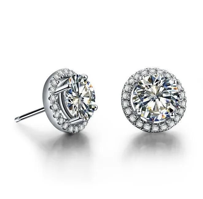 

Rushed 1Ct/each Romantic Design Diamond Women Earrings Stud Jewelry Jewelry Dossy Platinum 950 Engagement