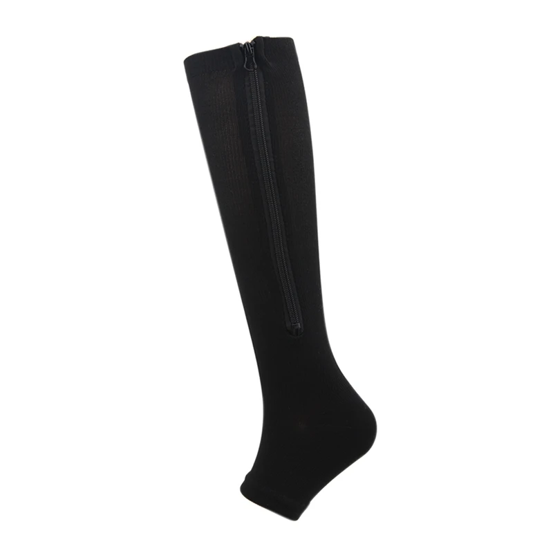 Zipper Solid Color Keep Warm Unisex Compression Socks Outdoor Riding Elasticity Medium Tube Socks Sports Pressure Socks