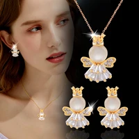 leeker korean fashion opal angel pendants and necklaces stud earrings for woman jewelry sets lady wedding accessories zd1 lk6