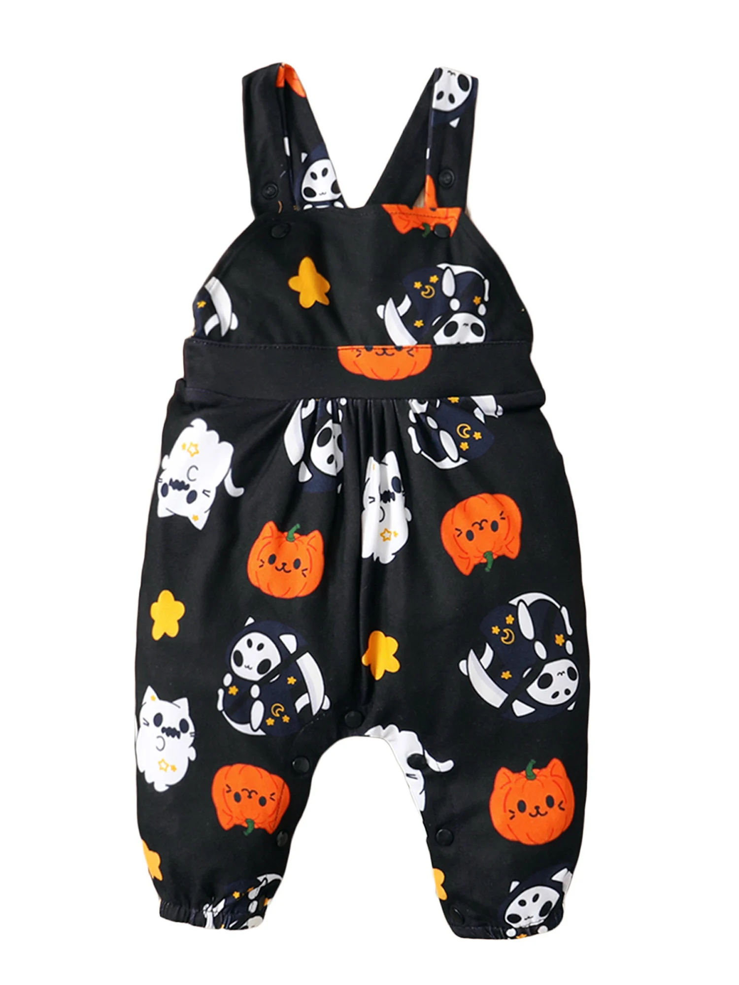 

Infant Baby Girl 1st Halloween Outfits Cartoon Ghost Bat Cat Print Sleeveless Romper Jumpsuit Overalls Outfits