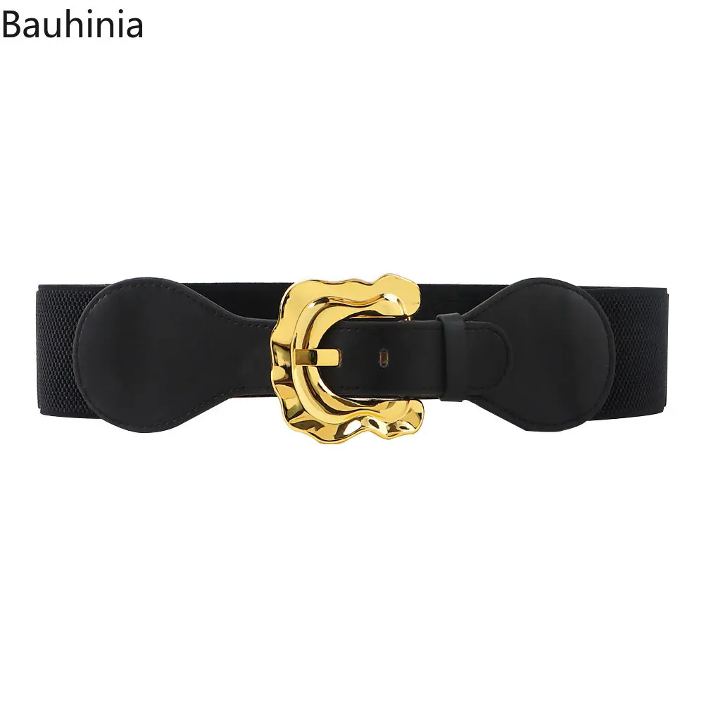 Bauhinia Hot Sale Simple Luxury PU Material Wide Belt Ladies Cummerbunds Fashion Coat Elastic Belts For Women
