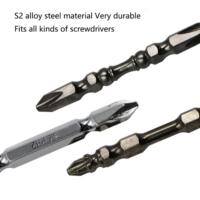 3 шт. Набор магнитных насадок для шуруповерта S2 из сплава стали с антиползучим крестообразным сверлом высокой твердости PH2.