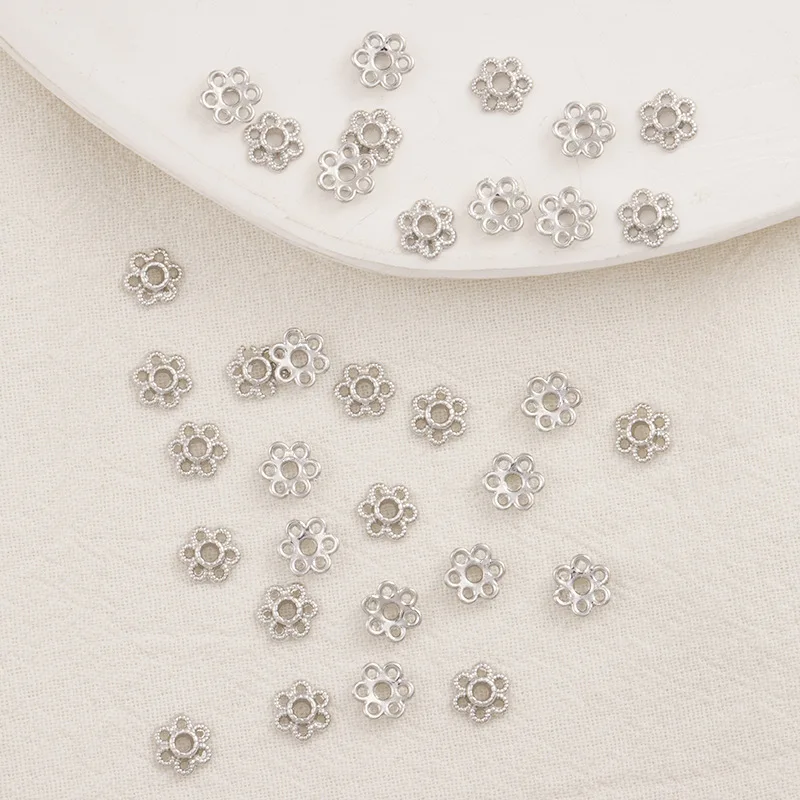 30pcs Bead Caps Hollow Flower Spacer End Diy Jewelry Making Accessories Copper 6mm Craft Bracelet Findings