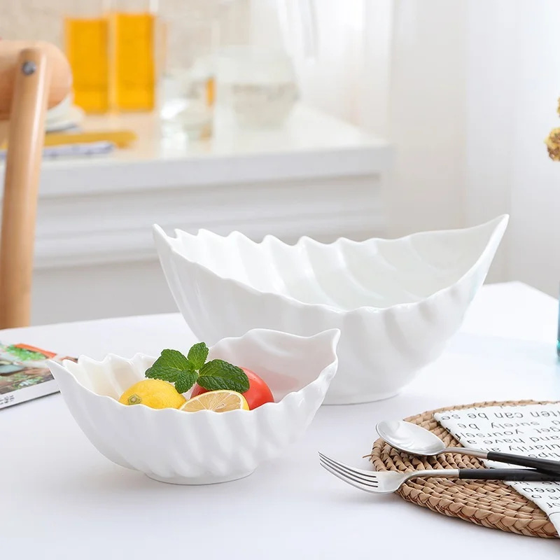 

Керамическая миска для фруктов в скандинавском стиле, простой современный бытовой прибор для салата, лапша с листьями лотоса, десерт, закус...