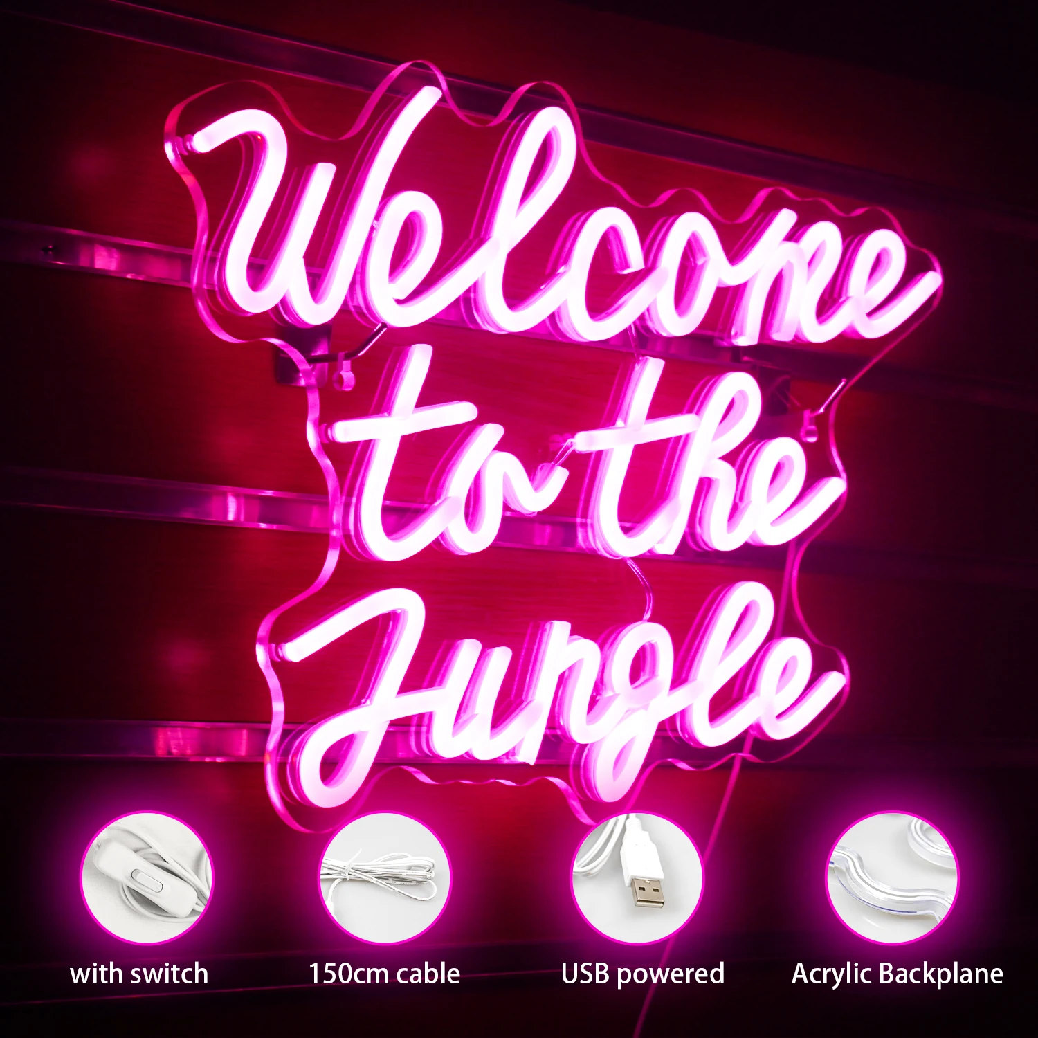 Welcome To The Jungle Neon Sign Wall Decorations LED Lights Entrance Porch Bedroom Family Party Art Decor Wedding Kids Gift