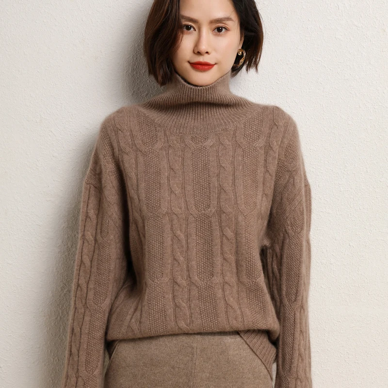 2022 New Autumn and Winter Pure Woolen Sweater High Neck Pullover Thickened Woolen Sweater Heavy Industry Jacquard Knitwear