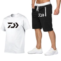 summer fishing mens t shirt pants suit daiwa brand short sleeve set printed cotton shirts jogging sweatpants male sportswear