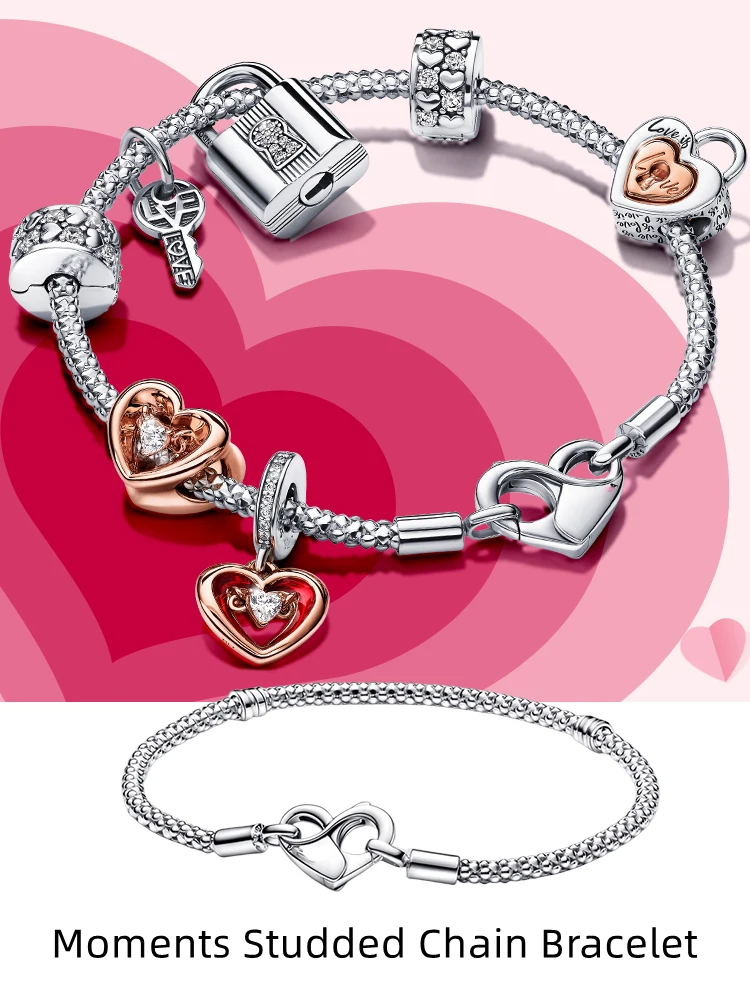 

Valentine'S Day Heart Eternity Symbol Bracelet Set Charm Pendant Silver Two Tone Padlock Beads For Pandora Bracelet Making Diy (
