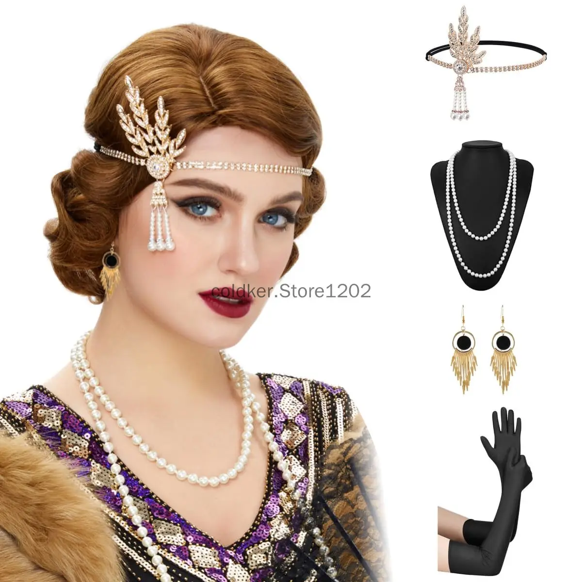 1920S коричневый короткий парик для женщин Косплей Костюм маскарадное платье