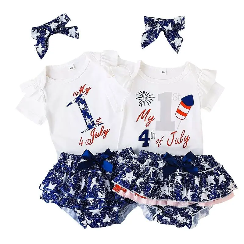 

Independence Day Clothing Set Romper +Pants+Headband 3pcs/Set Children's Clothes Fashion Baby Outset Newborn Cotton Suit