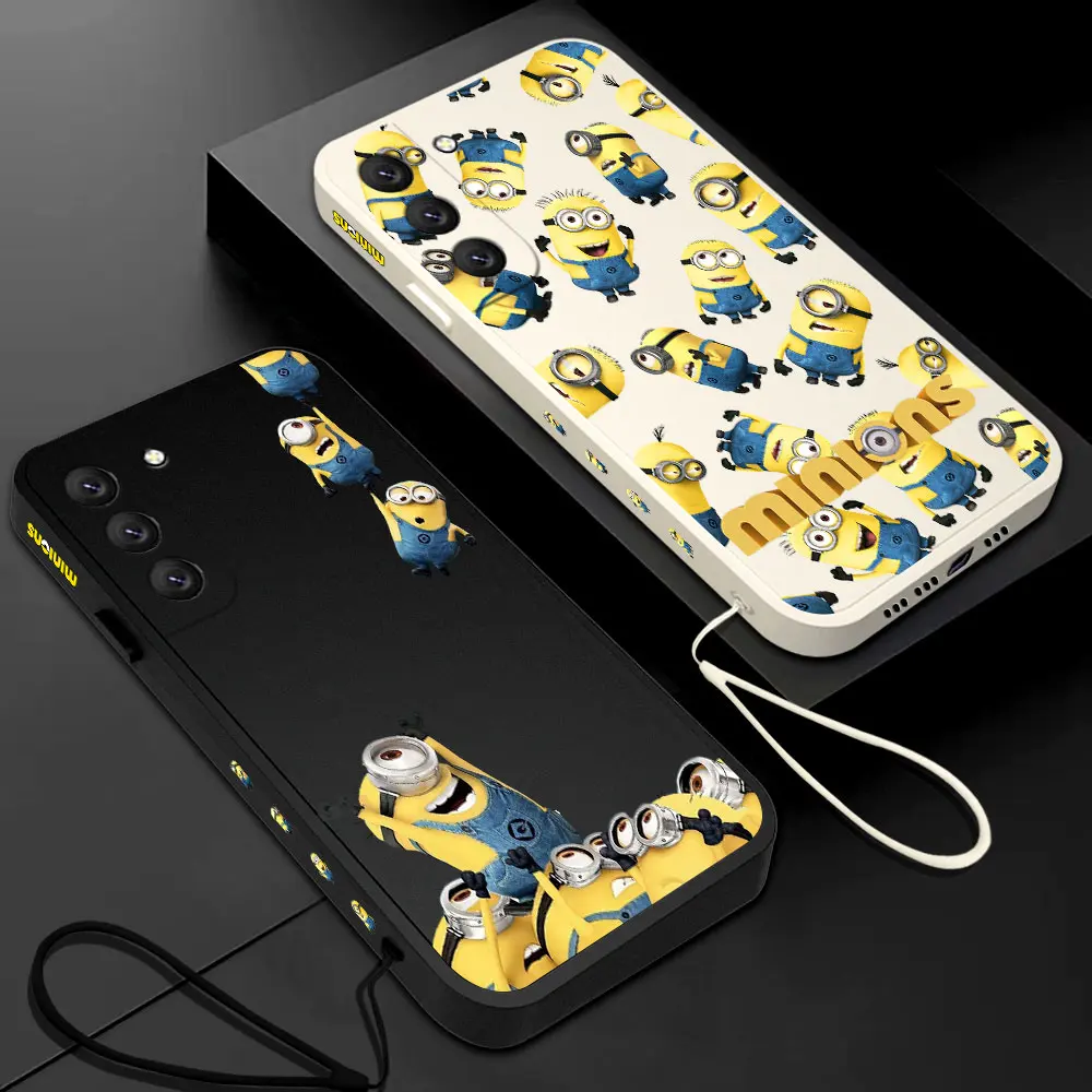 

Cartoon Cute M-Minions Phone Case For Samsung Galaxy S23 S22 S21 S20 Ultra Plus FE S10 Note 20 Plus With Lanyard Cover