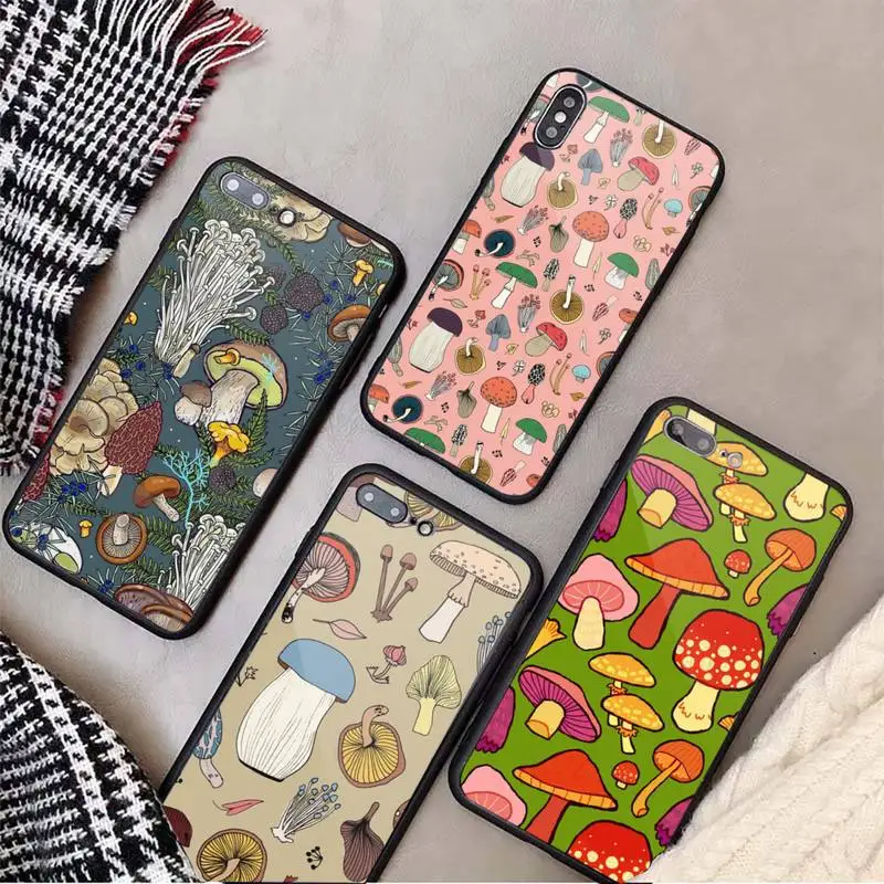 

Plant cartoon Mushroom Food Phone Case Tempered glass For iphone 6 7 8 plus X XS XR 11 12 13 PRO MAX mini