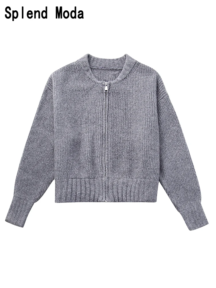 

2023 Women Autumn Fashion Office Lady Style Zipper Fly Knitted Cardigan Casual O-Neck Long Sleeve Sweater Chic Loose Knit Coat