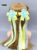 new fashion ribbon hair clips for girls silk hairpins cute yellow barrettes hanfu hair accessory womens hair accessories s20 1