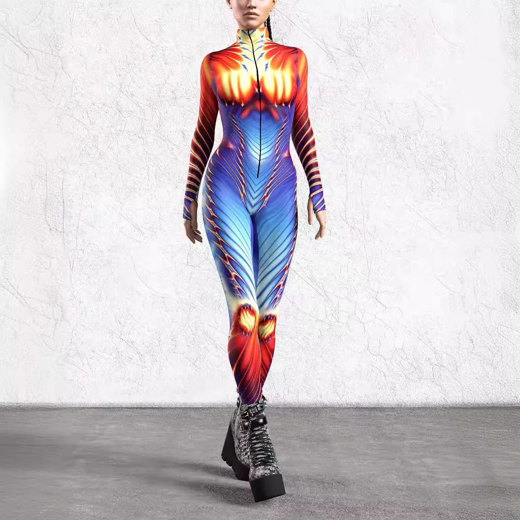 Фото Женский сексуальный костюм Zentai разноцветный комбинезон, готический морфый костюм, женский костюм для косплея, костюм для Хэллоуина, фестиваля, вечеринки №3