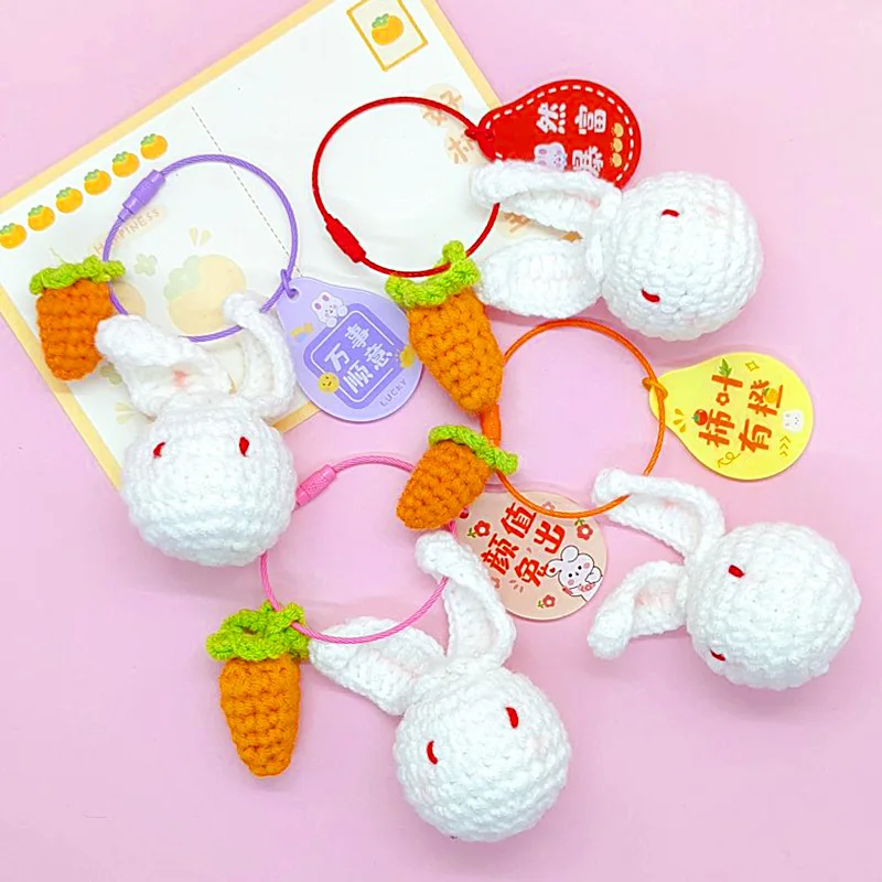 

Car Keychain Accessories Lovers Rabbit Bags Hangings Female Handmade Cute Rabbit Bag Pendant Woven Bunny Carrot Keyring Gift New