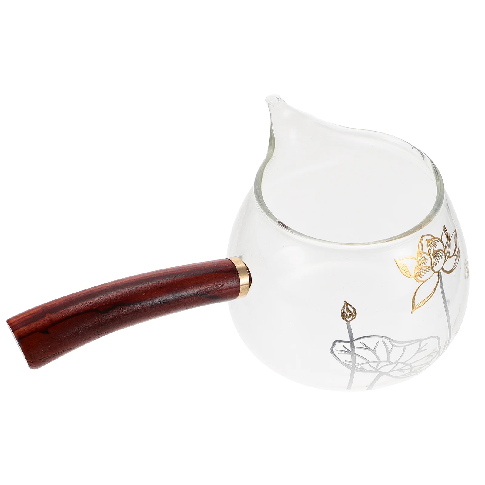 

300ML Glass Saucepan with Wooden Handle Pan Butter Warmer Flower Cup Soup Pot Small Cookware with Pour Spouts for Boiling Noodle