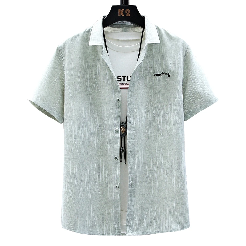 

Рубашка мужская однотонная с коротким рукавом, шелковая блузка, не требует глажки, роскошная деловая Повседневная сорочка, устойчивая к морщинам, большие размеры 6XL, на лето