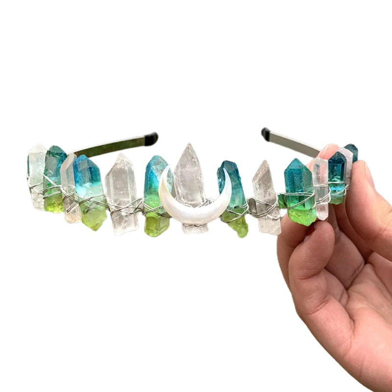 

for RAW Crystal Headband Boho-style Crude Stone Tiara Crown for Wedding Parties