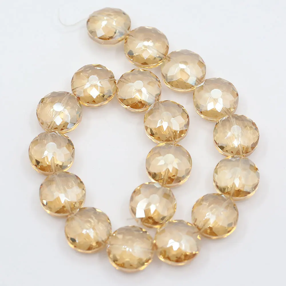 

APDGG 18mm Natural Champagne Crystal Glass Faceted Coin Nugget Loose Beads 12" Strand Jewelry Making DIY